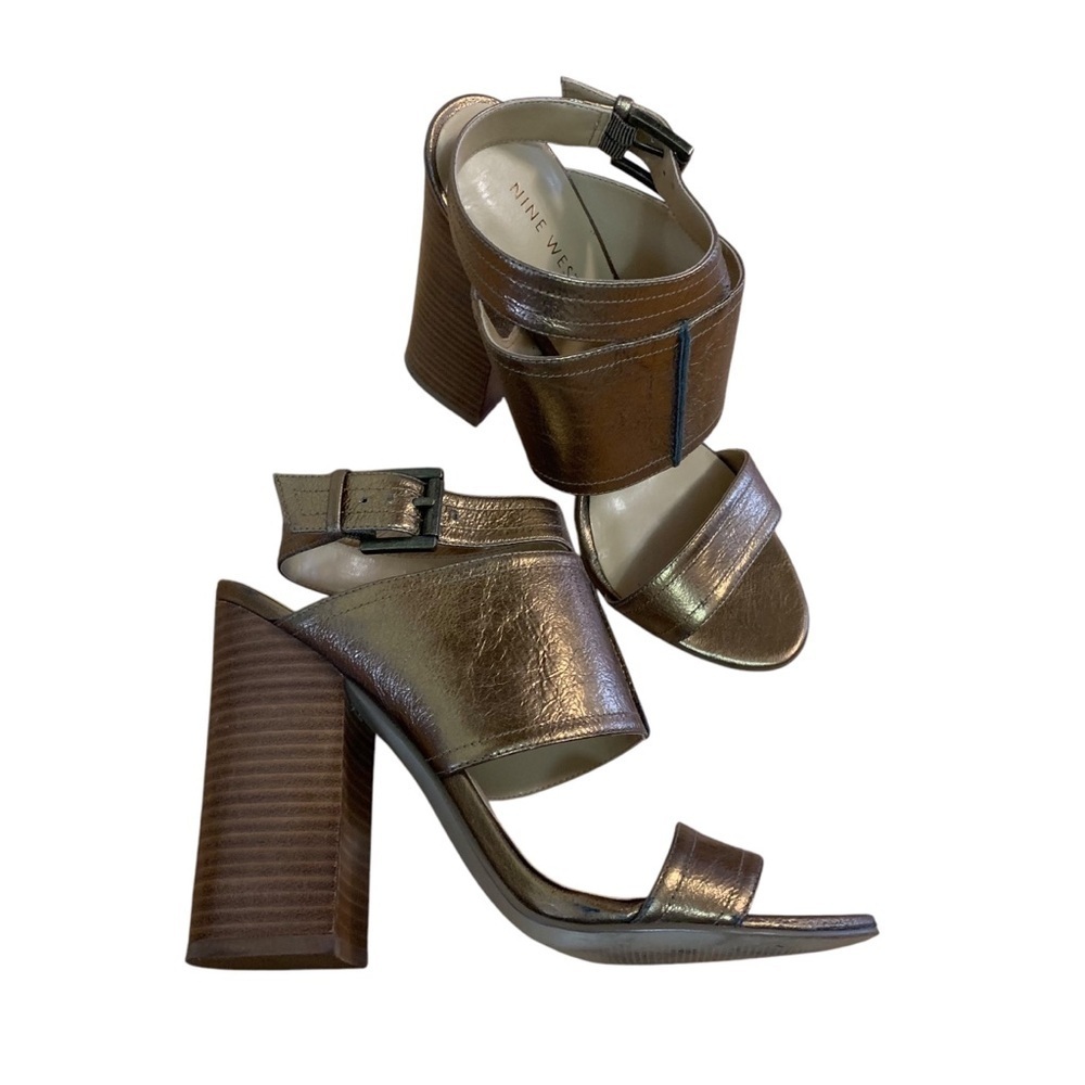 Nine West‎ 8 Leather Stacked Heel Sandals